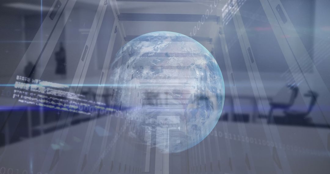 Digital Stock Market Data and Technology with Earth in Futuristic Server Room