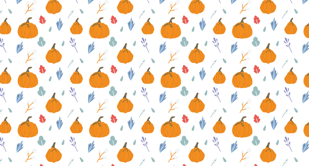 Seamless Transparent Pumpkin and Foliage Pattern for Autumn