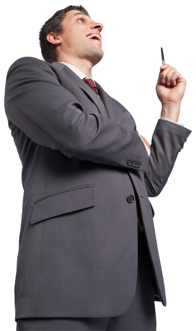 Smiling Caucasian Businessman with Pen on Transparent Background - Download Free Stock Images Pikwizard.com