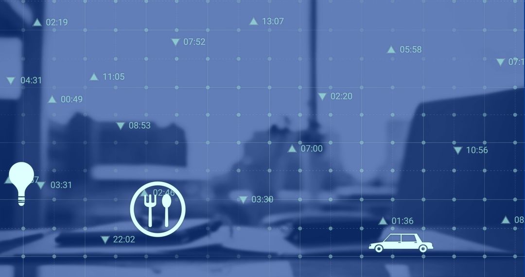 Digital Interface with Network Nodes and Icons on Desk