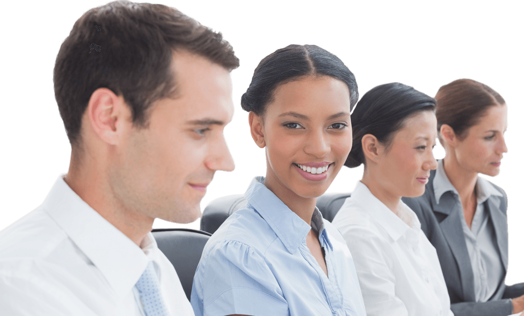 Smiling Businesswoman with Diverse Colleagues in Collaborative Meeting, Transparent Background