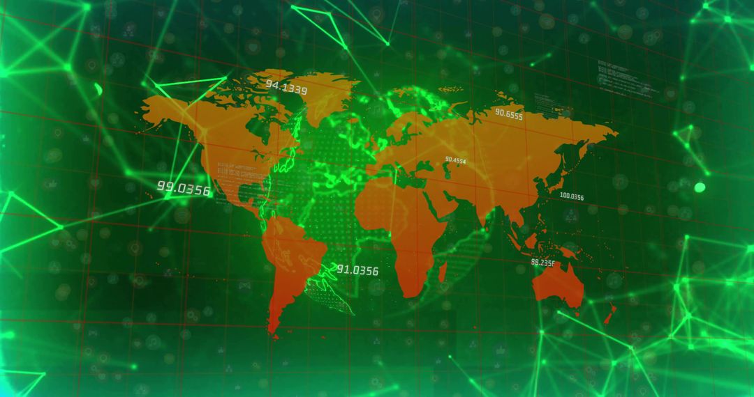Futuristic World Map with Digital Network and Numerical Data