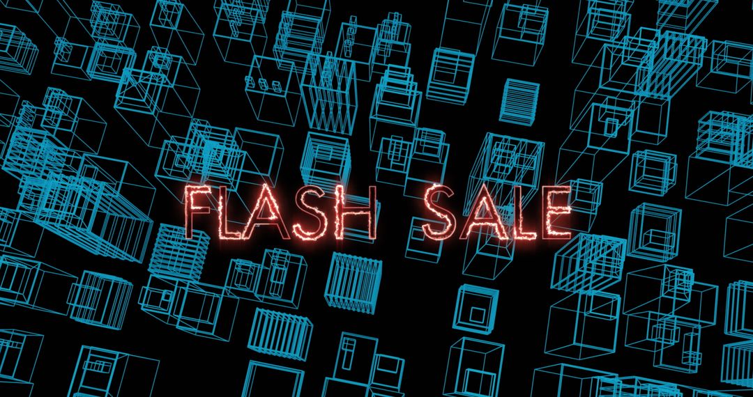 Flash Sale Text Illuminated Over Futuristic Digital Skyline