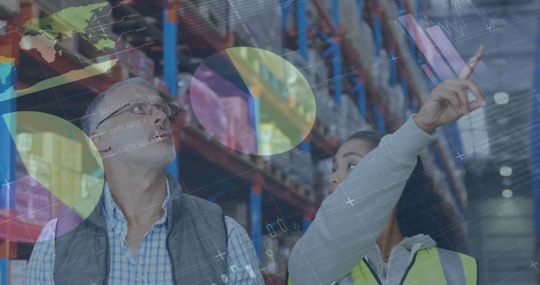 Warehouse Team Collaborating Amidst Digital Data Integration