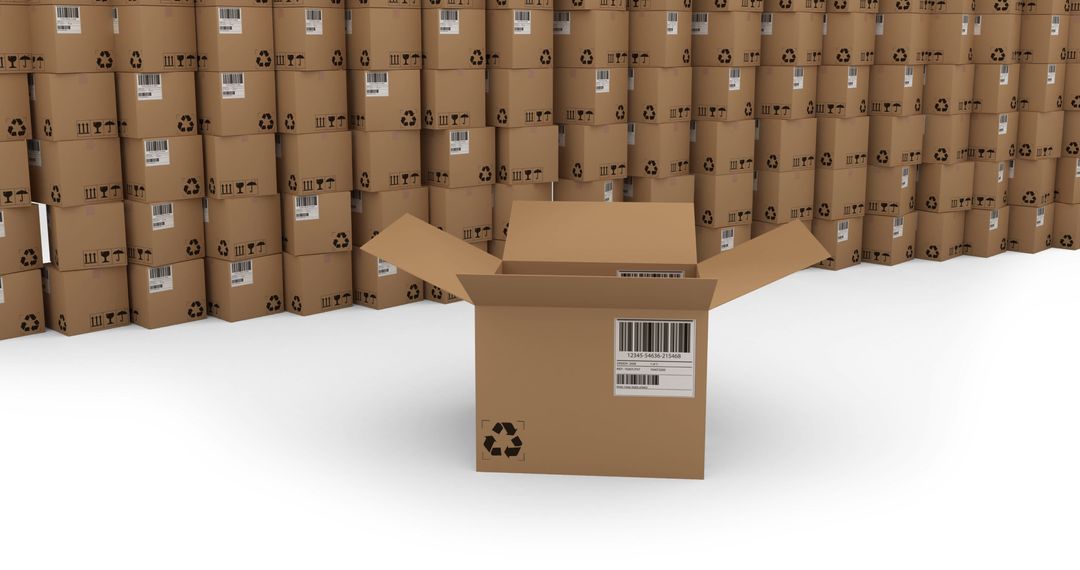 Open Cardboard Box Amidst Large Stack Background