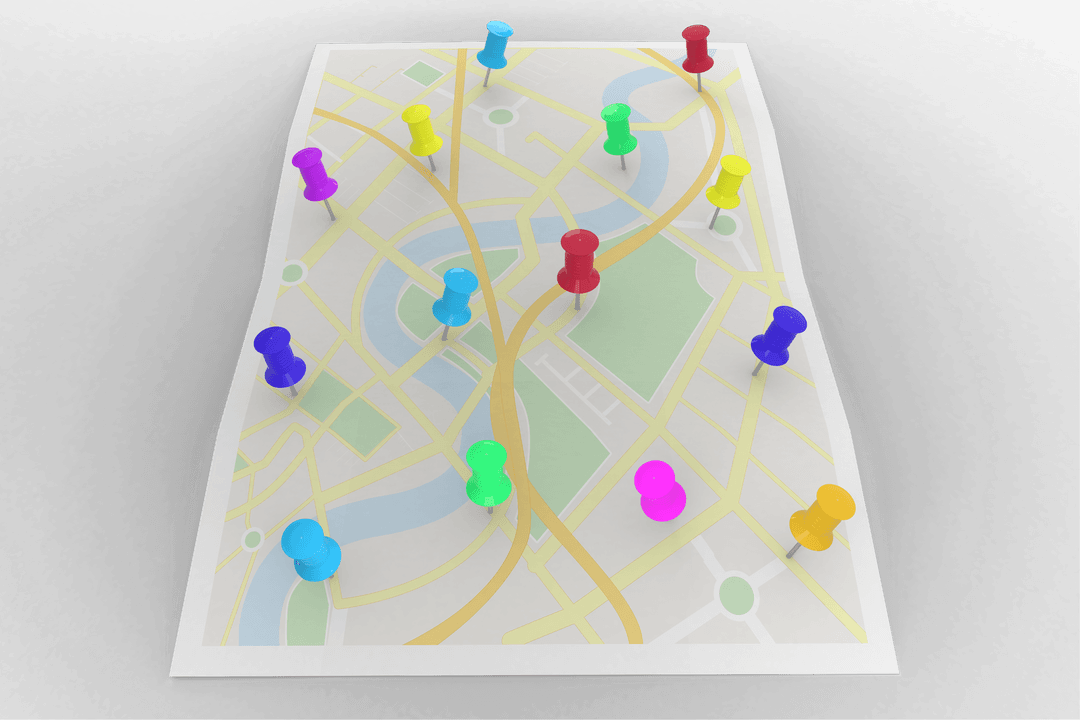 Colorful Location Pins on Map Transparent Background Illustration