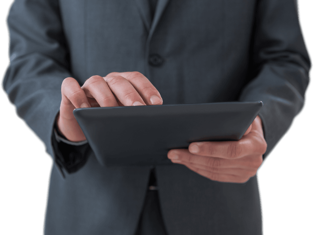 Businessman Using Digital Tablet with Transparent Background