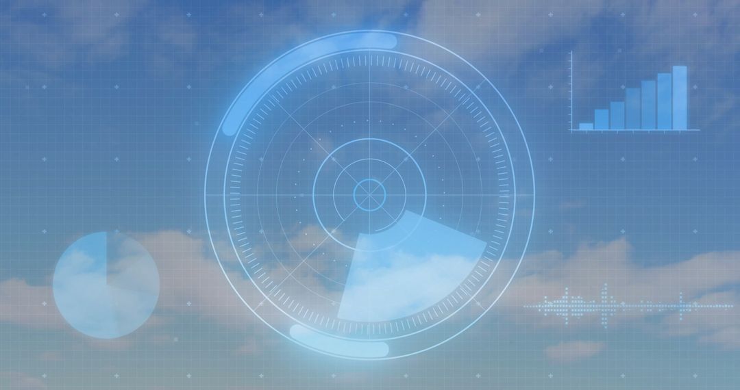 Futuristic Radar HUD with Sky Background Visualizes Data Trends