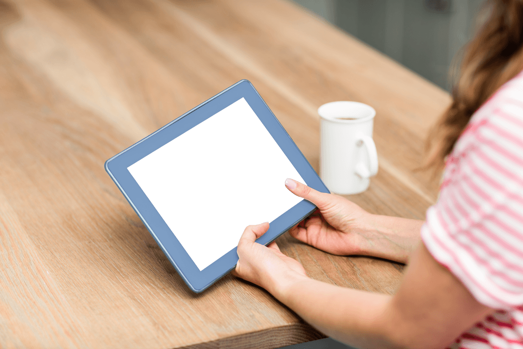 Girl Holding Digital Tablet with Transparent Screen Display
