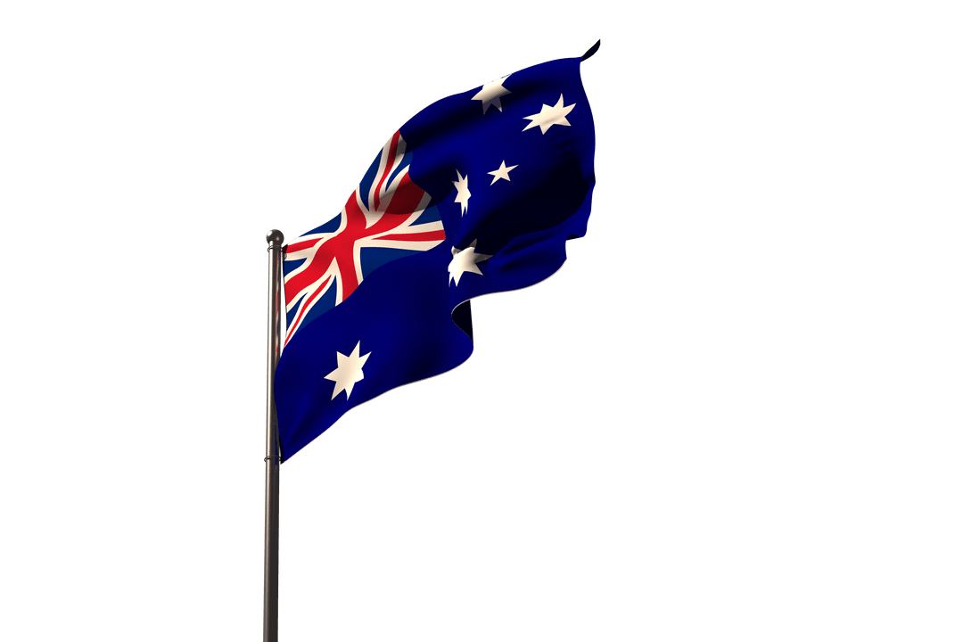 Low Angle View of Australian Flag with Clear Blue Background