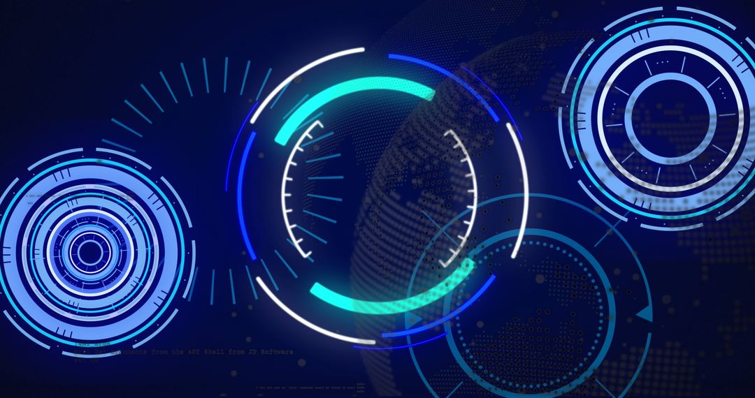 Digital Interface with Futuristic Circular Scans on Dark Background