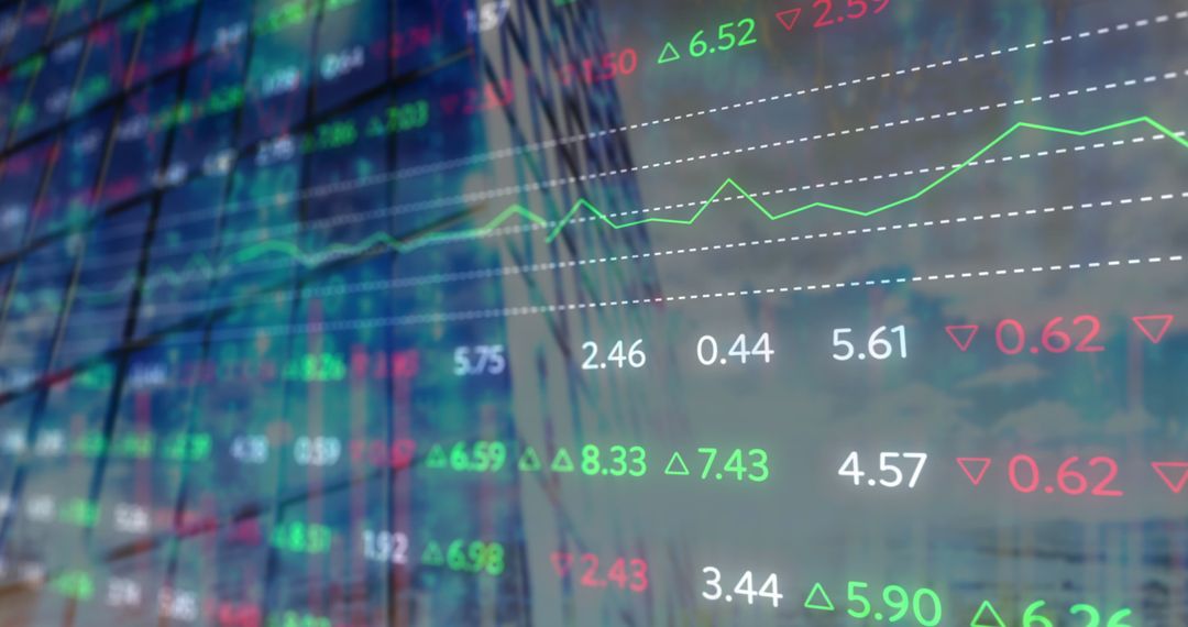 Global Stock Market Data Overlays With Skyscraper Background