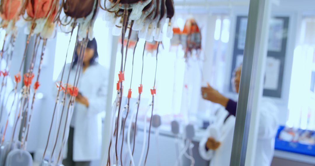 Healthcare Workers Handling Blood Bags in Medical Laboratory - Free Images, Stock Photos and Pictures on Pikwizard.com