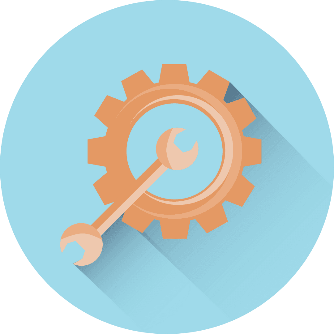 Transparent Gear and Wrench Symbol in Blue Circle