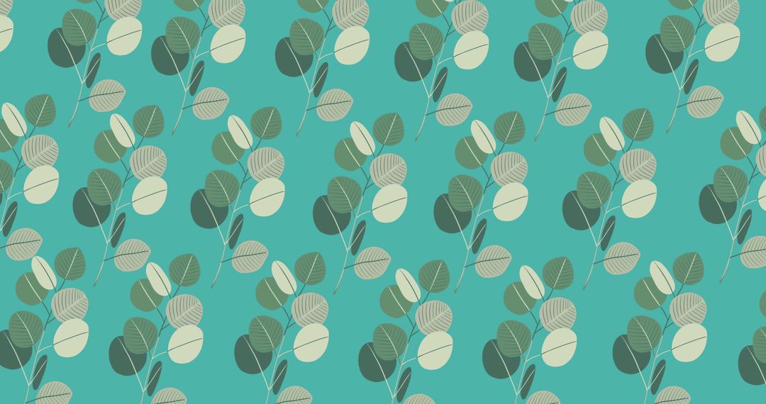 Seamless Green Leaf Pattern on Aqua Background