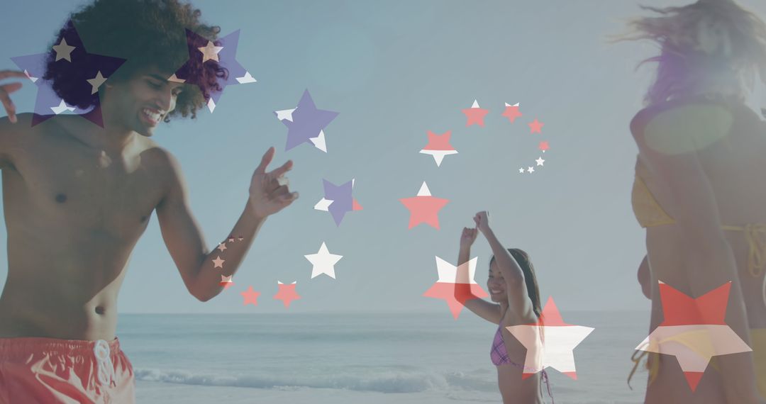 Diverse Group of Friends Celebrating on Sunny Beach