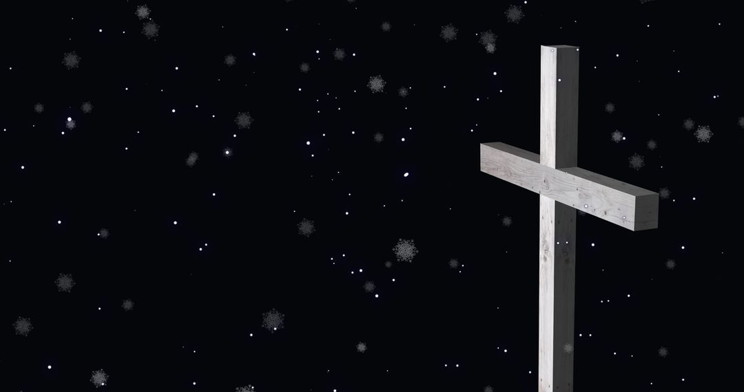 White Cross and Snowflakes Against Black Background