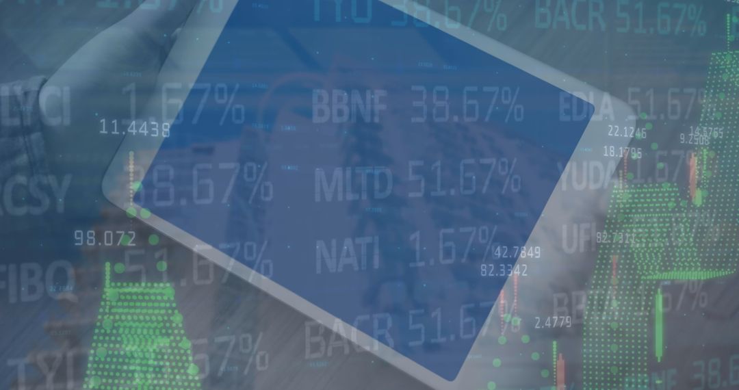 Digital Tablet Overlaid with Stock Market Data Indicators