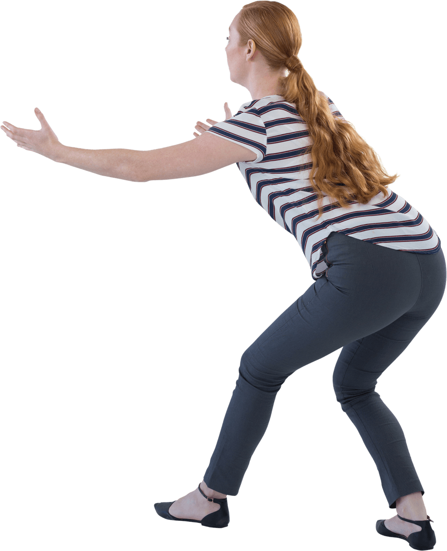 Playful Woman Mimicking Transparent Object Gesture