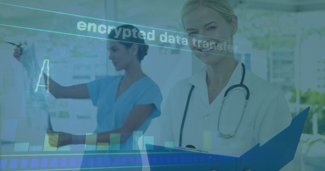 Healthcare Professionals Evaluating X-Rays with Digital Interface Overlay