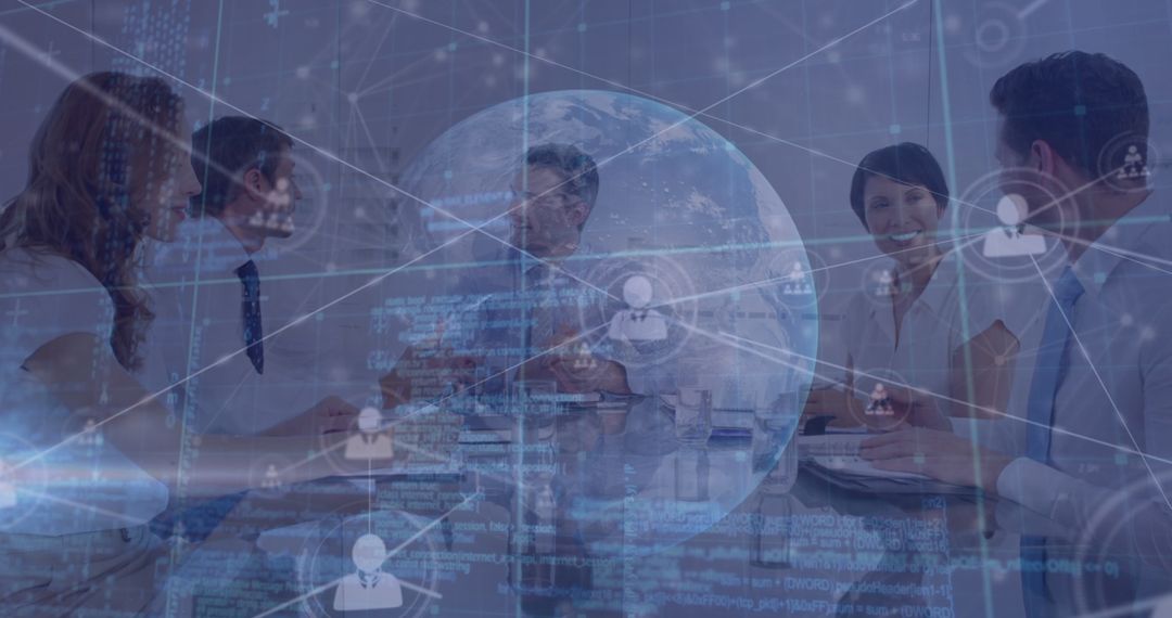 Multinational Team Collaborating with Digital Global Connections