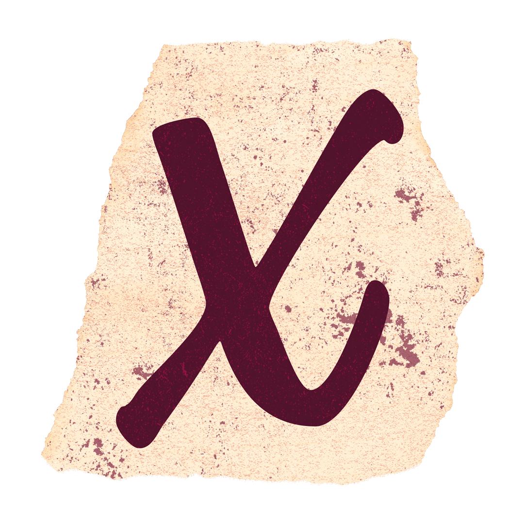 Renaissance Maroon X on Torn Beige Paper with Transparent Background