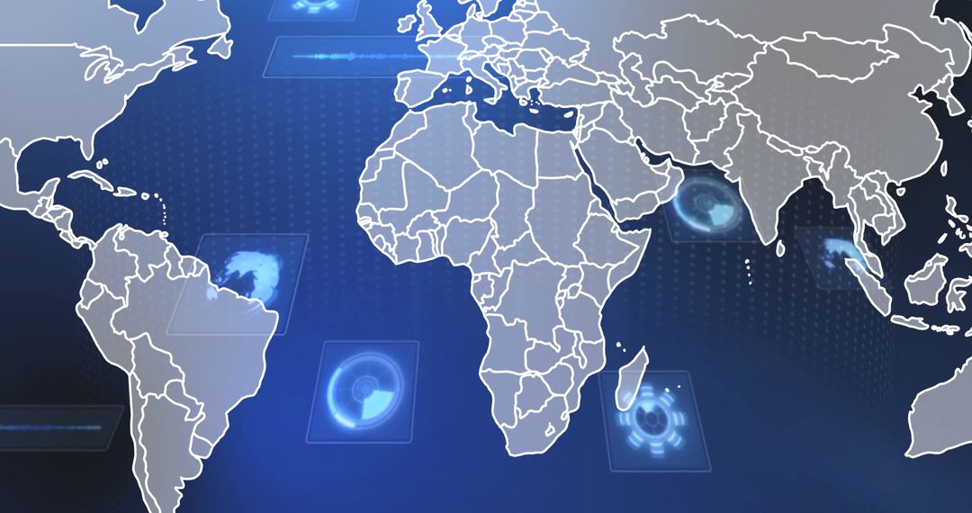 World Map with Holographic Elements on Futuristic Interface