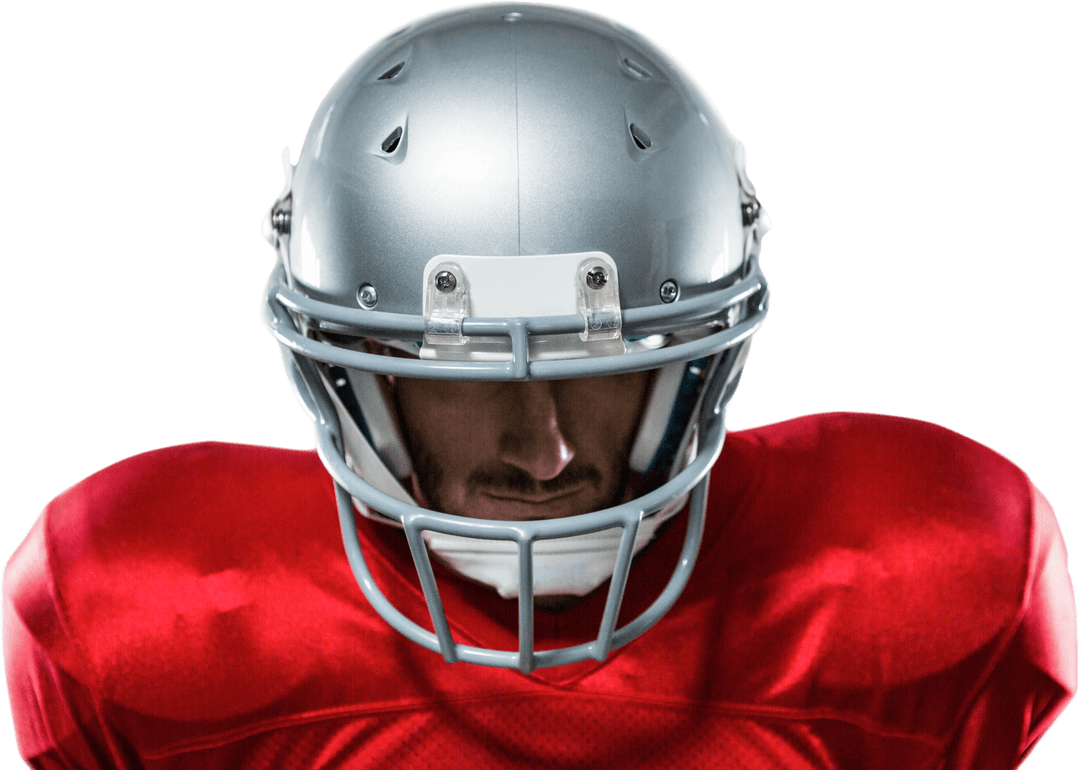 Transparent Serious Football Player in Red Jersey Focusing