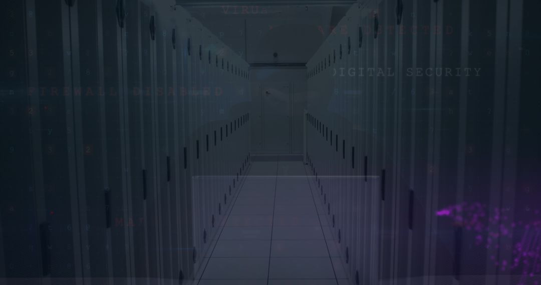 Futuristic Data Center with Digital Overlay and Motion