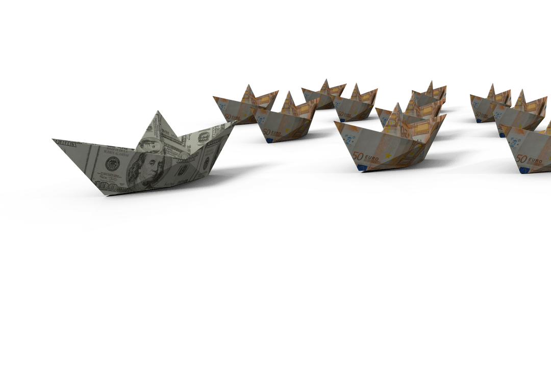 Boats Made of Currency Notes on Transparent Background Illustrating Finance Innovation