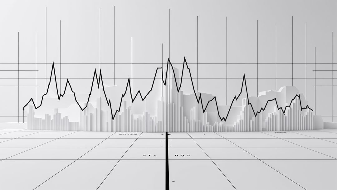 3d bar chart with line graph in virtual data space, seismograph concept