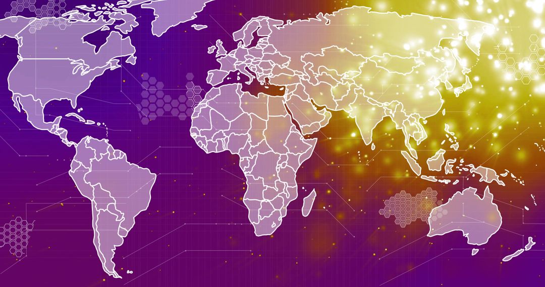Global Connectivity Network Map on Purple-Gold Gradient