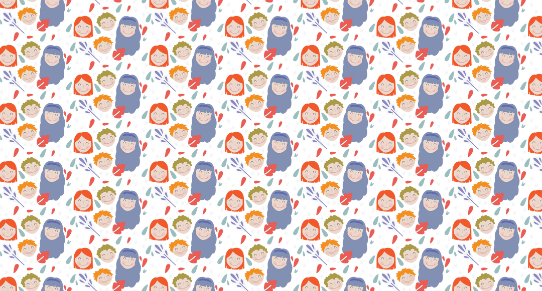 Transparent Playful Pattern with Cartoon Children and Leaves