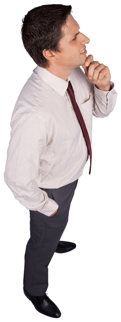 Transparent Businessman in Thoughtful Pose Looking Upward