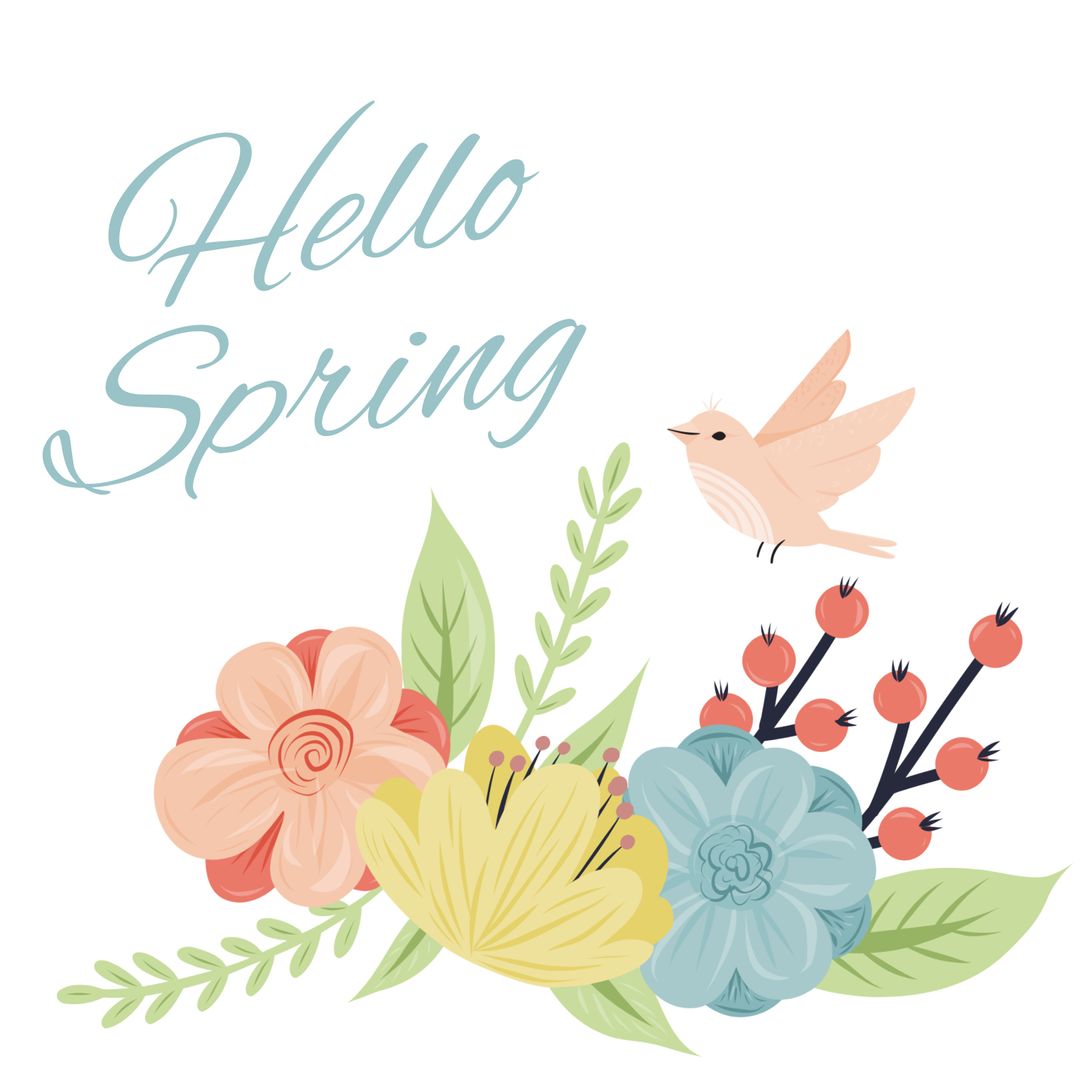 Floral Spring Illustration with Bird and Pastel Colors