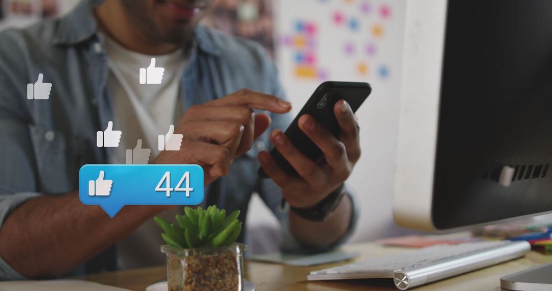 Businessman Interacting with Smartphone Insights and Notifications