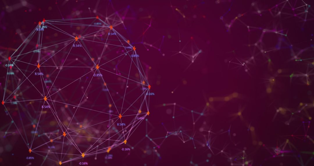 Digital Network Sphere with Changing Numeric Data on Purple Background