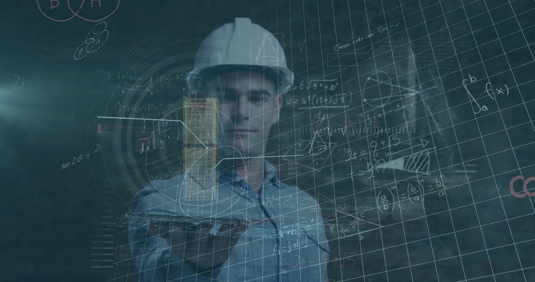 Engineer Analyzing Digital Data Projections on Tablet