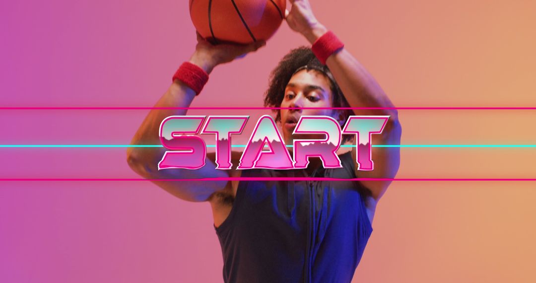 Neon Basketball Player with Start Text