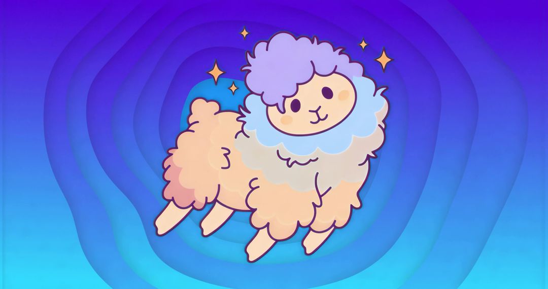 Whimsical Floating Pastel Alpaca with Stars and Gradient