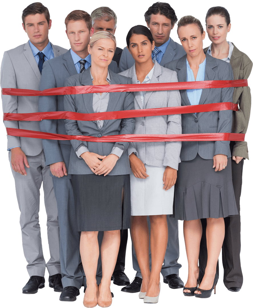 Business Team Restricted by Transparent Red Tape Concept