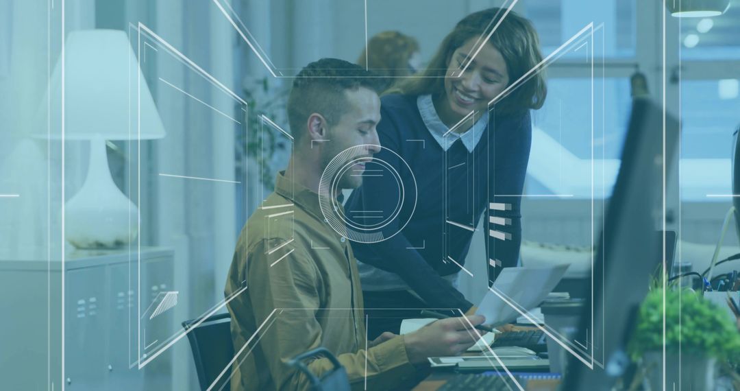 Colleagues Collaborating Over Report in Modern Office