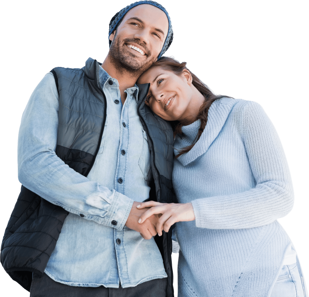 Happy Couple with Hands Clasped Standing Transparent Background
