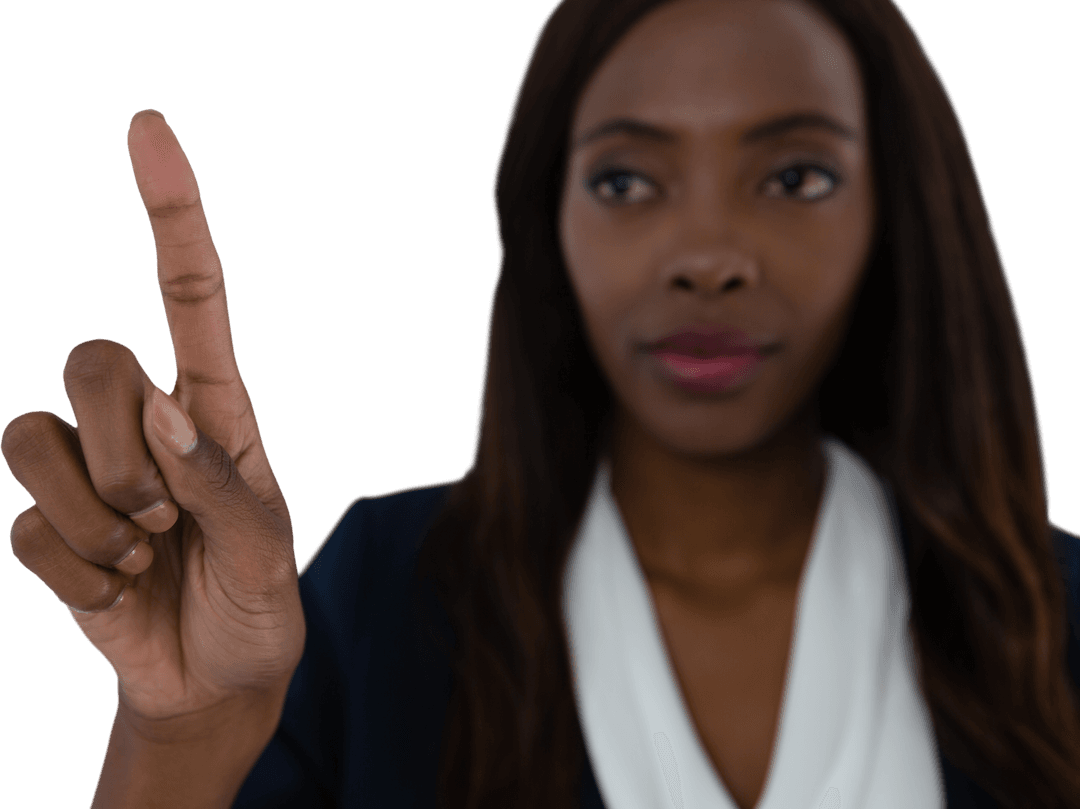 Transparent Businesswoman Touching Virtual Interface Isolated