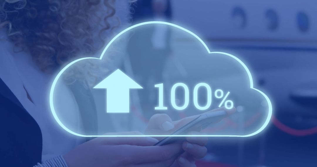 Businesswoman Updating Data on Cloud from Smartphone