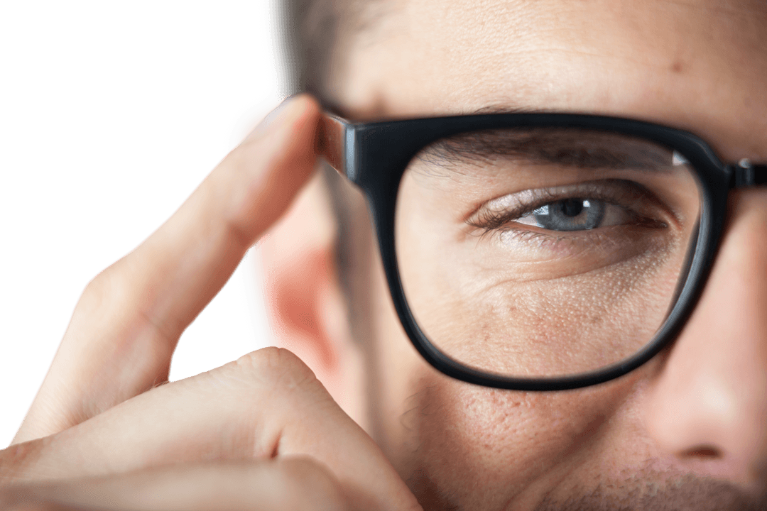 Close-up Transparent Background of Man Wearing Glasses