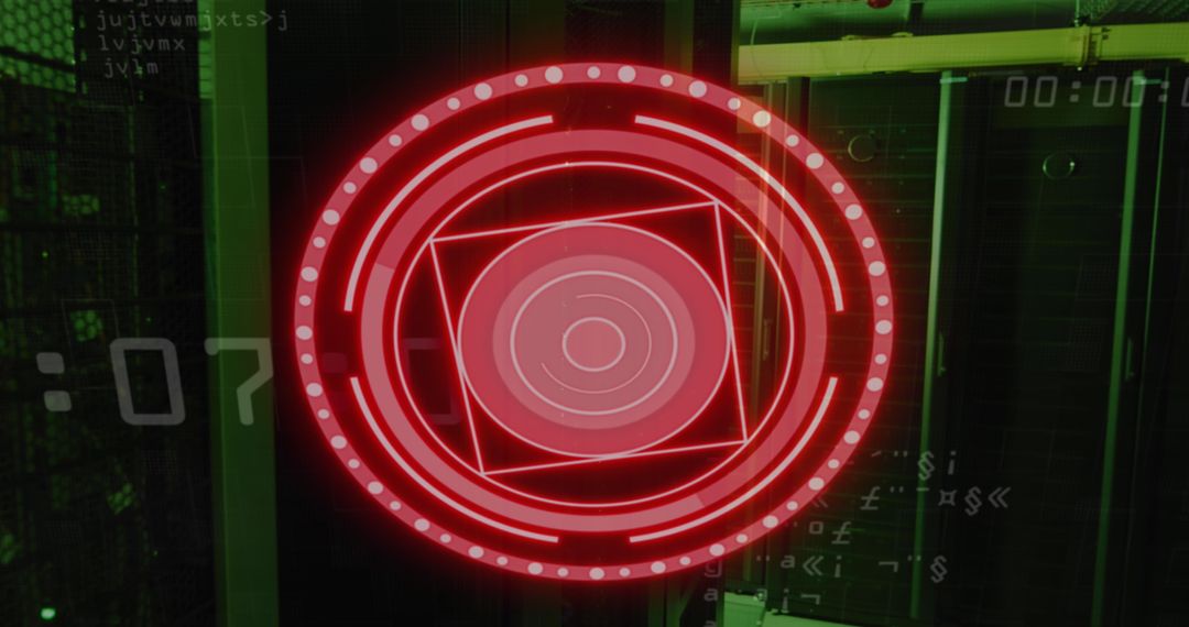 Abstract Digital Interface with Red Circles Overlapping Data Center