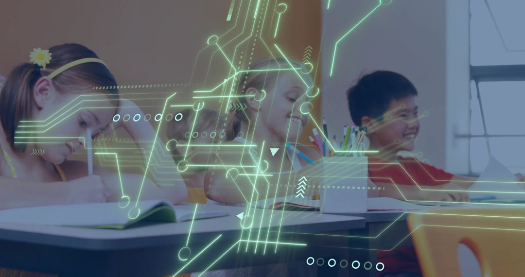 Innovative Learning: Children Studying with Neon Circuit Display