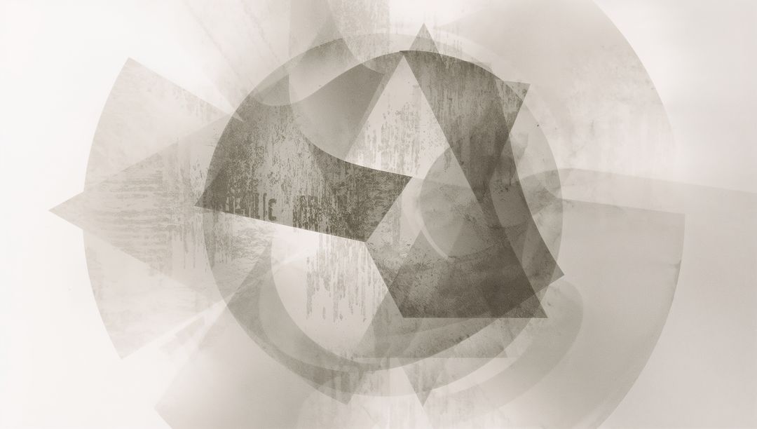 Layering Muted Geometric Forms with Translucent Rings and Distressed Texture for Modern Abstract Bac