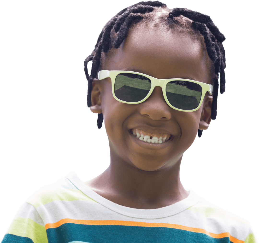 Smiling Child with White Sunglasses on Transparent Background